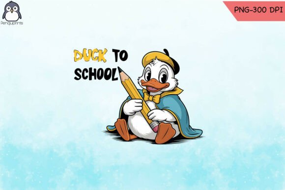 Duck to School Cute Funny Goose PNG: Graphics for Crafts