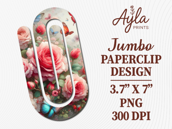Floral Rose Butterfly Jumbo Paperclip: Graphics for Crafts