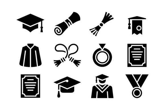 Graduation Commencement Icon Set EPS: Graphics and Crafts for Branding