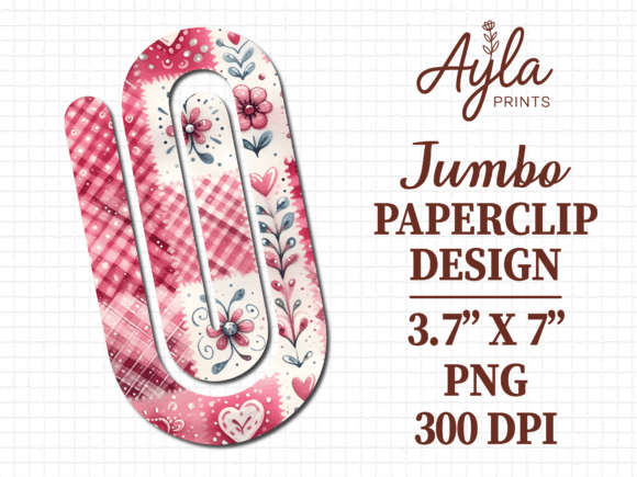 Pink Gingham Floral Boho Jumbo Paperclip: Graphics for Crafts