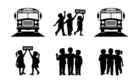 School Bus and Kids Silhouettes Vector for Crafts and Graphics