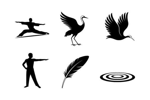 Tai Chi Crane Vector Silhouette Set: Graphics for Crafts