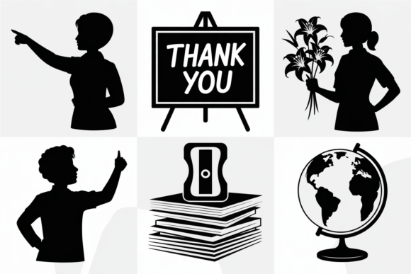 Teacher Silhouette Icons Bundle: Graphics for Crafts