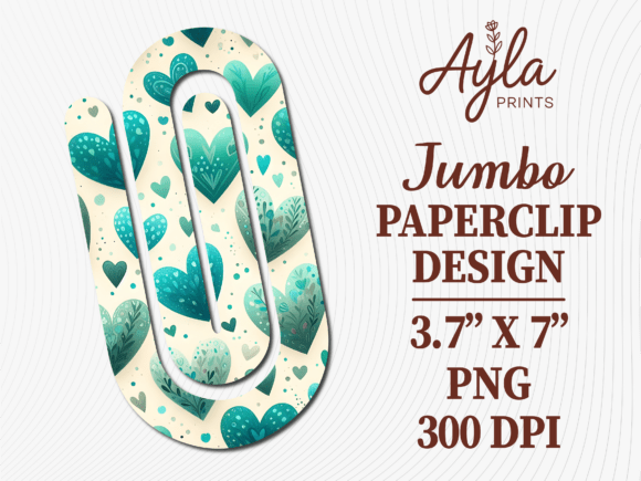 Teal Mint Hearts Love Jumbo Paperclip: Graphics & Crafts for Small Business